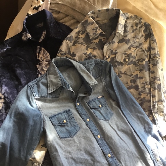 MOTHER Tops - MOTHER denim blue and white tie dye button shirt S